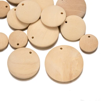 20pcs 15-50 mm Естествени Непълни Празни плоски кръгли дървени Бижута, направени със собствените си ръце, Висящи етикети, украса за Бродерия