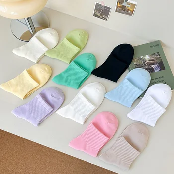 CHAOZHU 1 Двойка, 11 Едноцветни цветове, можете да изберете, Разтеглив Ежедневни Базови Пролетно-летни Дамски Чорапи на една Четвърт от размера на Тънки Чорапи