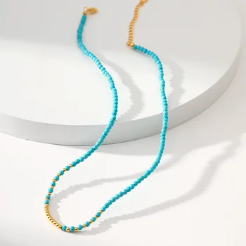 Minar Нова луксозна 18-каратный Позлатен Месинг Син Цвят от Естествен Камък Rammel Beads Strand Огърлица от мъниста Бижута за жени