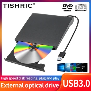 TISHRIC Usb 3.0 Външен CD-карти DVD-ROM 8X CD-ROM 24X USB Външен CD - и DVD-плеър За Настолен КОМПЮТЪР, Лаптоп, Външен DVD-устройство