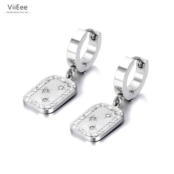 ViiEee, обеци-халки с фианитами от неръждаема стомана, модерни правоъгълни геометрични бижута За жени, безплатна доставка VE22075