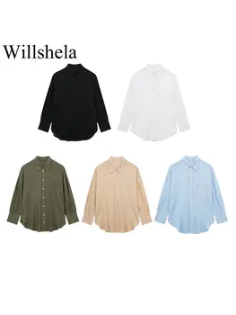 Willshela/ Дамски модни однобортная блуза с ревера, Реколта на врата, с Дълъг ръкав, Дамски шик дамски ризи
