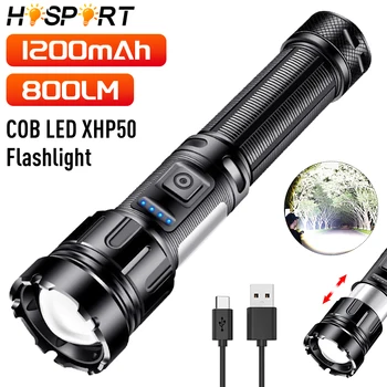 XHP50 мощен led фенерче Type-C USB акумулаторна лампа преносим COB led армейски тактически фенер за къмпинг