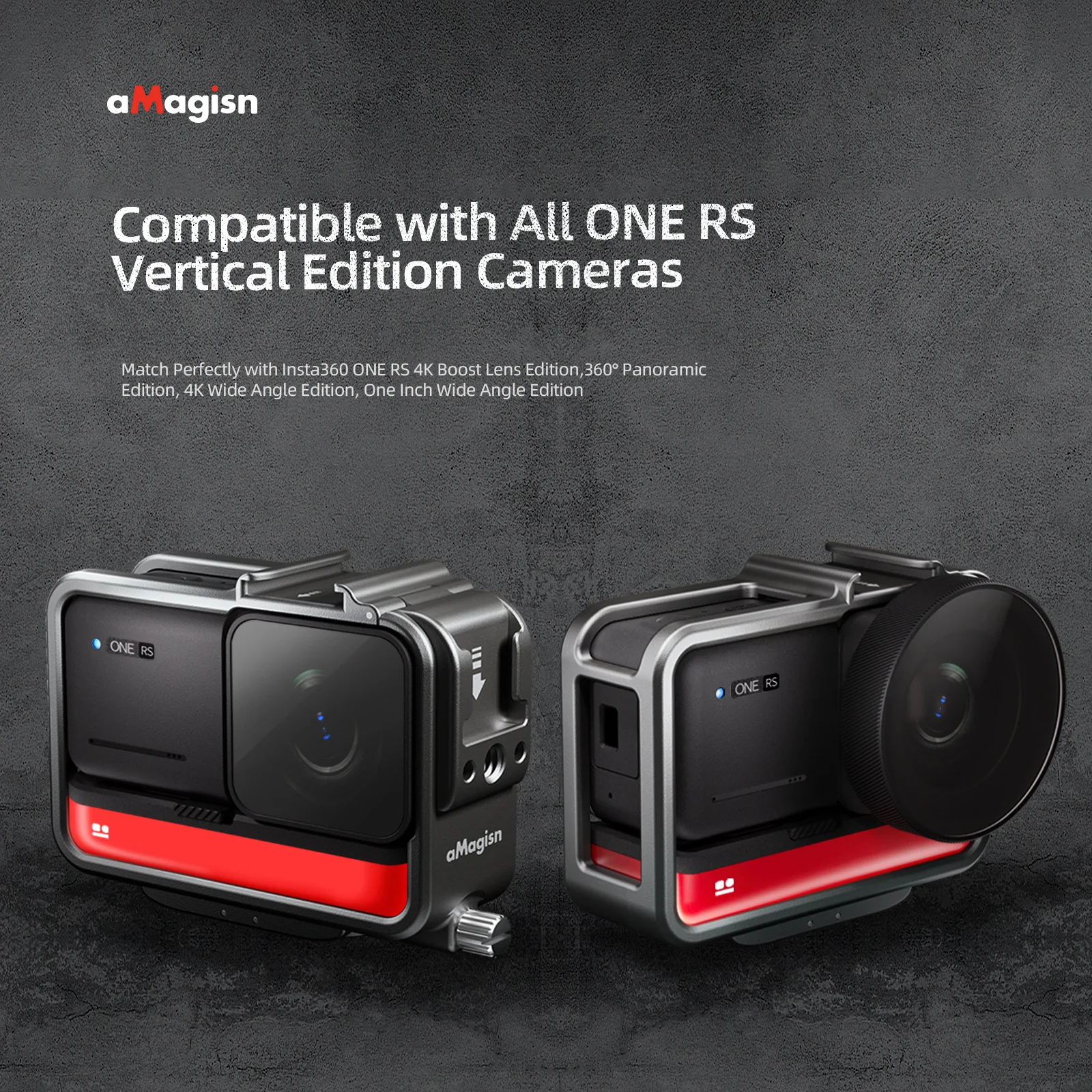 AMagisn за екшън камери Insta360 One RS, корпус от алуминиева сплав, клетка за зайче, студен накладки, усъвършенствана защитна рамка - 4