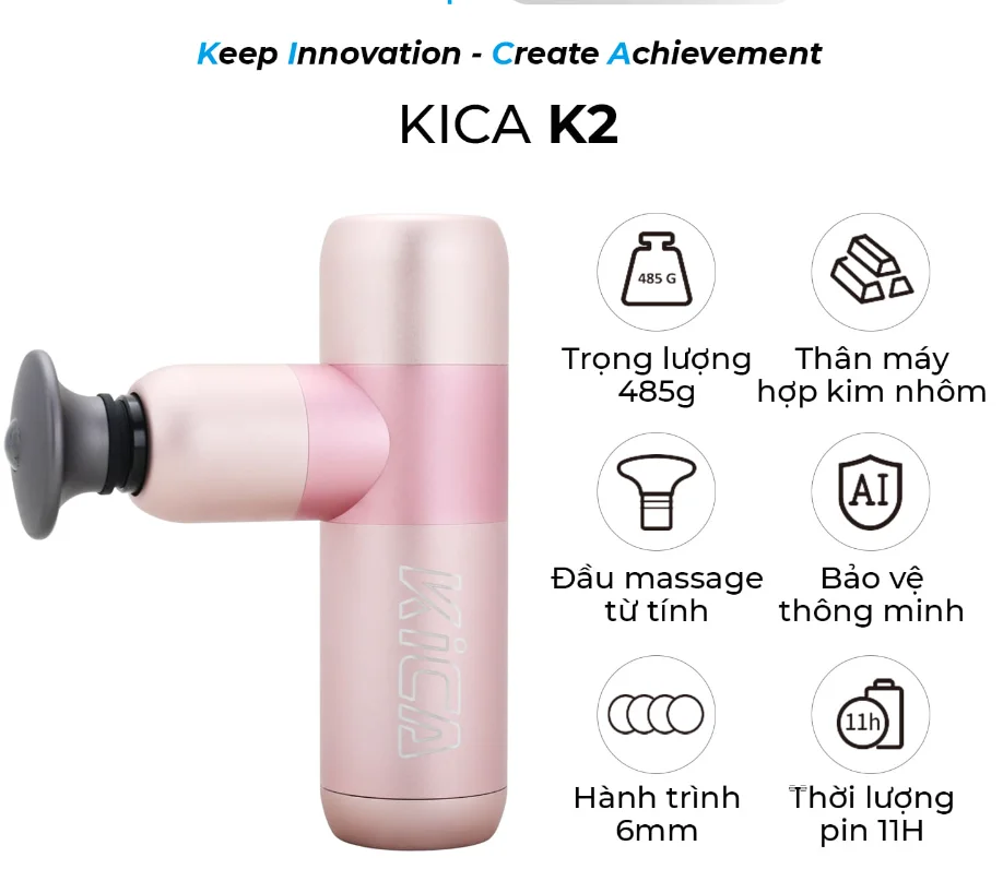 KiCA K2 Електрически Ръчен масажор за тяло, пистолет, Перкусии, Облекчаване на мускулни болки, мускулна релаксация, Безшумен с магнитни масажни глави - 4