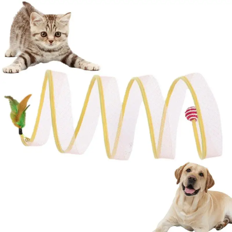 S-образна сплескани Котешки тунел, тръба за малки животни, Интерактивна играчка за малки животни, Куче, Заек, Галене, Мека и здрава стоманена тел - 0