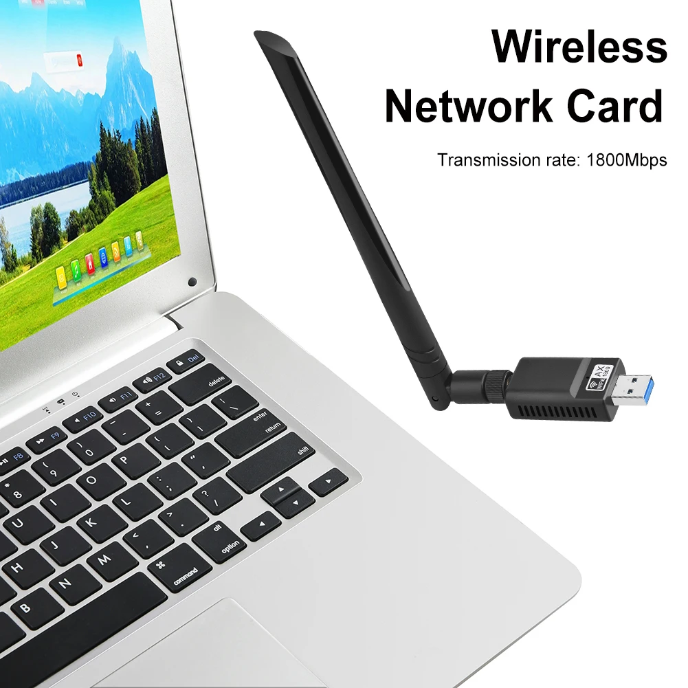 USB3.0 WiFi 6 Адаптер Високоскоростна мрежова карта 1800 Mbps с антена, безжичен ключ, мрежова карта за настолен лаптоп - 0