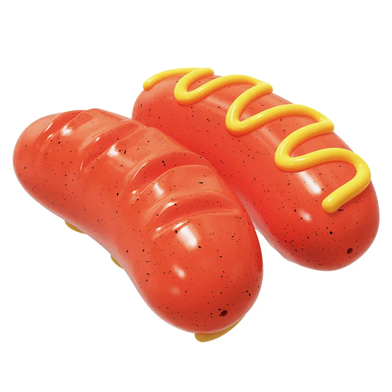 Играчки за дъвчене за кучета, скърцат под формата на хот-дог, Забавна играчка, за да плъзнете кученце, Интерактивна почистване на зъбите, обучение жеванию, здрава играчка - 0