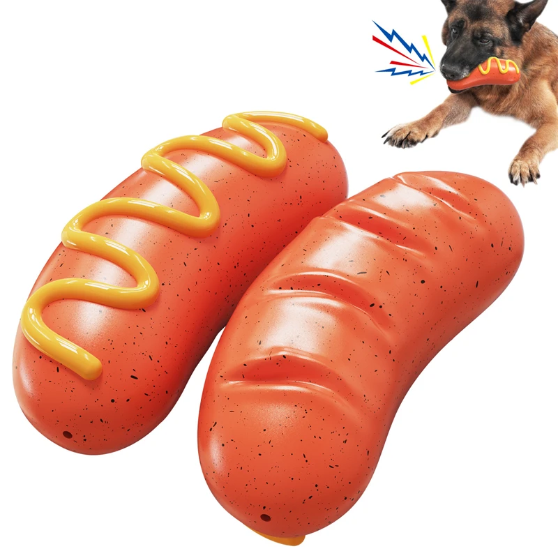 Играчки за дъвчене за кучета, скърцат под формата на хот-дог, Забавна играчка, за да плъзнете кученце, Интерактивна почистване на зъбите, обучение жеванию, здрава играчка - 1