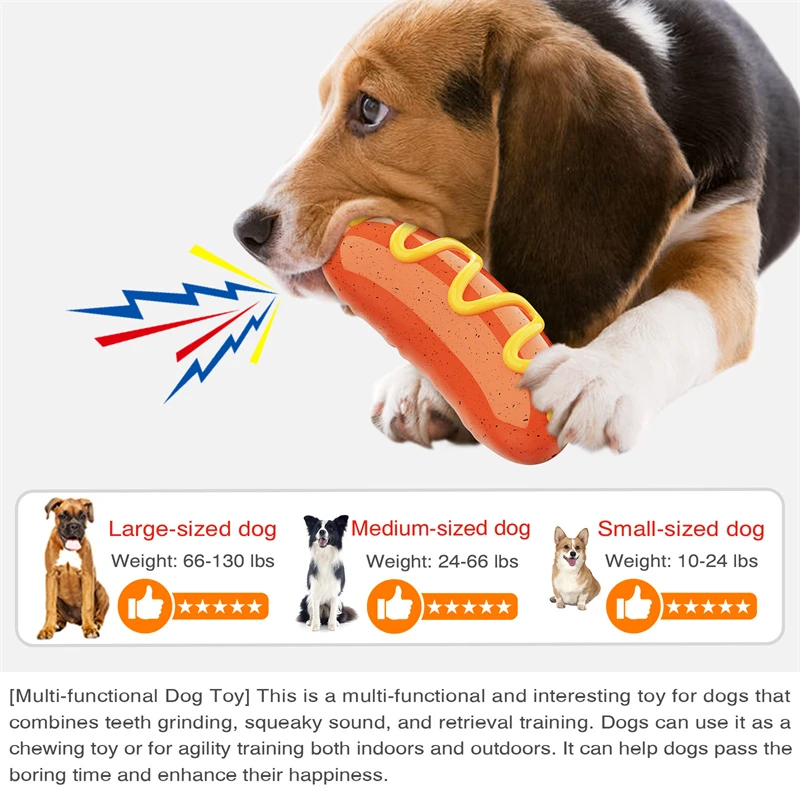 Играчки за дъвчене за кучета, скърцат под формата на хот-дог, Забавна играчка, за да плъзнете кученце, Интерактивна почистване на зъбите, обучение жеванию, здрава играчка - 2