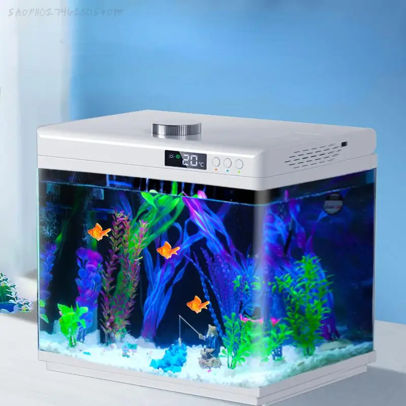 Модерен умен аквариум за риби, Малък екологичен завод за аквапоники, купа за скариди, рибки, led стъкло, водонепроницаемое - 1