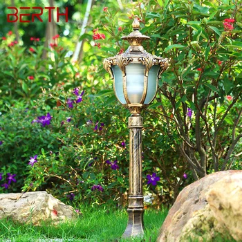 Бронз уличен газонный лампа BERTH LED Retro Garden Lamp-Водоустойчива IP65 за дома в двора на Вилата