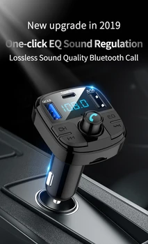 Бързо Зареждане на 3,0 FM трансмитер Автомобил Bluetooth версия 5.0 FM Радиомодулятор комплект за Кола TYPE-C, зарядно за Кола с два USB, микрофон, MP3 плейър