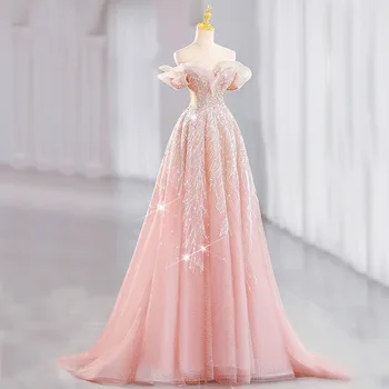 Вечерна рокля на принцеса DongCMY Dreamy Pink On The Run, Дамско луксозно рокля за годеж, Елегантна рокля за сватбеното парти за жени