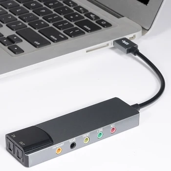Външна оптична звукова карта USB 6 в 1, Мултифункционален аудиоконвертер, адаптер за алуминиева звукова карта за лаптоп