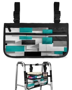 Геометричен Аквамариновый Абстрактен Подлакътник Инвалидна количка За Съхранение Отстрани, Множество Джобове Със Светлоотразителни Ивици, Подвесная Чанта За Съхранение на Детски Колички