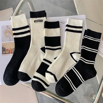 Дамски чорапи за всеки ден Нови Прости модни Черни основни дишащи Памучни Чорапи Дамски Меки Бели Дамски Шарени чорапи с Високо качество