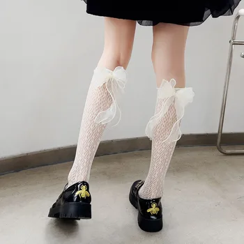 Дълги дантелени Чорапи със стил Лолита, Дамски Мрежести Чорапи с Лък, Женски Прозрачни Чорапогащи JK До Коляното, Рокля За Момичета, Calcetine Медии