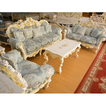 Европейският диван от масивно дърво, френска луксозна вила, хол, обичай комплект мека мебел от висококачествена тъкан