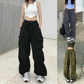 Ежедневни панталони-карго Y2K, мъжки и дамски градинска облекло, панталони Harajuku, Висока талия, Големи джобове, прави панталони, Ретро гащеризон в стил хип-хоп