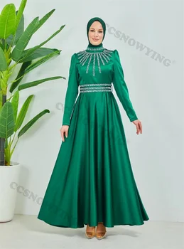 Елегантна мюсюлманската вечерна рокля с дълъг ръкав, расшитое мъниста, С високо воротом, Вечерна рокля за Абитуриентски бал в Арабския Дубай-Секси вечерна рокля Трапецовидна форма в Арабския Дубай