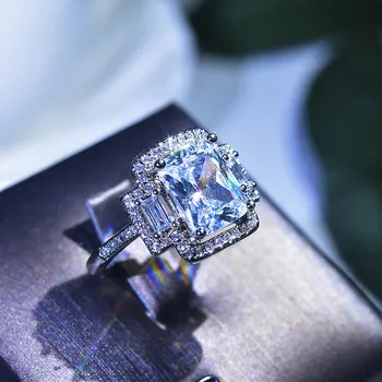 Имитация на вносни пръстени от муассанита D-цвят на принцеса е квадратно диамантен пръстен имитация бриллиантового пръстени женски венчален пръстен, пръстен