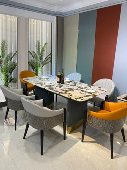 Италианска луксозна маса за хранене Light луксозна мраморна вила, дом, маса за хранене и стол, комбиниран правоъгълна маса за хранене