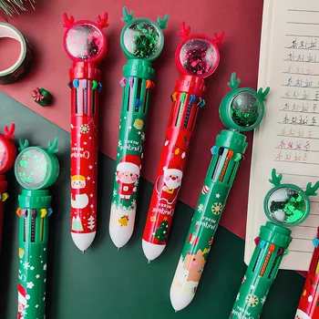 Коледен анимационни серии, 10 Цвята, химикалки, Знак Санта Снежен човек, Канцеларски материали, Ученически принадлежности, Подарък за децата на Нов 2024 година