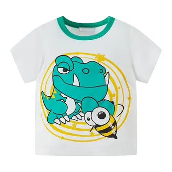Летни Тениски с къс ръкав и писмото принтом динозавър за малки момчета, потници за момчета, от 5 години, Комплект блузи за момчета
