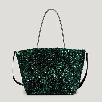 Луксозна Голяма чанта-тоут с пайети, Дизайнерски дамски чанти, Лъскава чанта през рамо, една Вечер една Голяма кесия за пазаруване Bcuket 2022