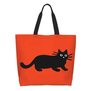 Модни чанти-тоут с шарени Черна котка от карикатура, Холщовая пазарска чанта от рециклирани