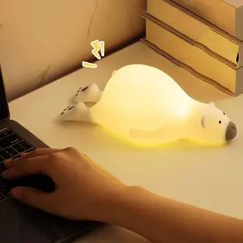 Мультяшная Нощна лампа С Докосване, 3 прехвърляне, може да се Регулира Яркостта, Меко осветление, USB Акумулаторна батерия Led малка странична лампа Сладко Little Bear