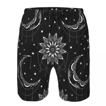 Мъжки бански костюми, Дишащи бързо съхнещи топене, Реколта Плажни шорти с Луната, Слънцето и Звездите, за да сърфират