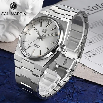 Мъжки часовник San Martin 40 мм Miyota 9015 Класическо Луксозно Рокля Автоматични механични часовници Быстросъемный верижка от неръждаема стомана