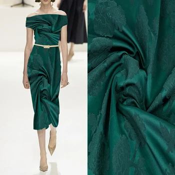 Плат с флорални принтом by The Yard, Тъмно-зелено, жакард ширина 57 см за Булчински рокли, платове Чонсам, Шал и занаяти ръчно изработени