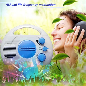Портативен AM / FM радио за душ, вграден високоговорител, може да се Регулира силата на звука с горната дръжка, висока резолюция за баня, кухня, използване на открито