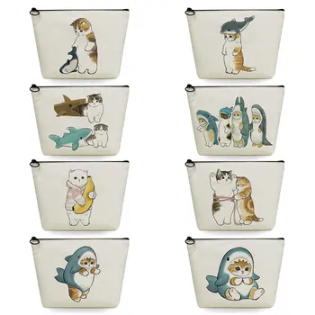 Преносими Ежедневни Косметичка Със Сладък Анимационен акула и котка, Подарък женски козметични чанти с хубава анимация животни, Пътна чанта за тоалетни принадлежности