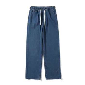 Реколта дънки в японски стил в гонконгском стил, мъжки свободно, намаляване, права тръба, широки панталони, за баща, ins, модерни улични