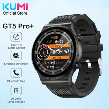 Световната премиера на KUMI GT5 Pro + Смарт часовници 1,39-инчов HD екран на 270 + Изящен циферблат 20 Дни в режим на готовност, Bluetooth Покана IP68