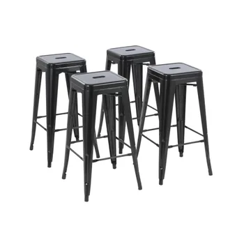 Сгъваем метален стол бар Howard 30 см, Комплект от 4 теми, Черен цвят, Без табли, Напълно събрани столове С нескользящими накладки на крака