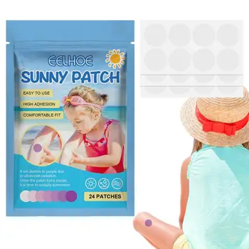 Слънчеви гледна UV-етикети са Водоустойчиви 24 Опаковки Слънчеви Стикери за Напомняне за повторно нанасяне Напомняне За откриване на uv UV-кръпка Слънцезащитен крем