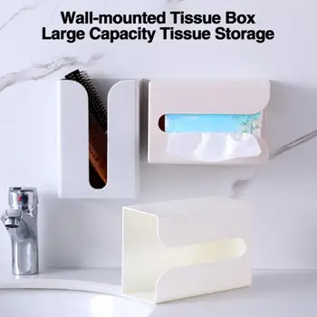 Стенен кутия за салфетки Стенен монтаж кутия за съхранение на хартиени кърпички в банята Универсален държач за тоалетна хартия, салфетки, домакинските принадлежности