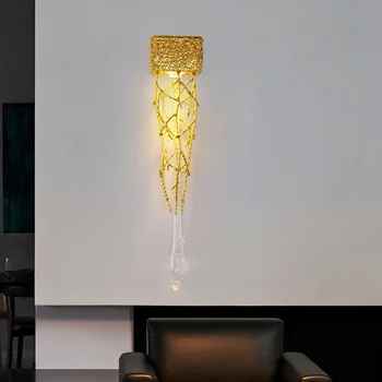 Съвременно минималистичное украса на хола, монтиран на стената лампа, веранда, креативна абстрактна лампа във формата на капка вода, блясък кристал лампи