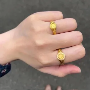 Творчески пръстени във формата на часовник в златен цвят, за жени, Регулируема отворен пръстен за мъже, Ретро кристална гривна за пръсти, подарък за годеж