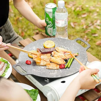 Тиган за нощуване на открито, Корейската кръгла плоча за барбекю с незалепващо покритие, Тиган за барбекю, аксесоари за барбекю