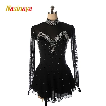 Тренировъчното рокля за състезания по фигурно пързаляне Nasinaya за момичета, рокли за изказвания по художествена гимнастика, Черна и лъскава облекло