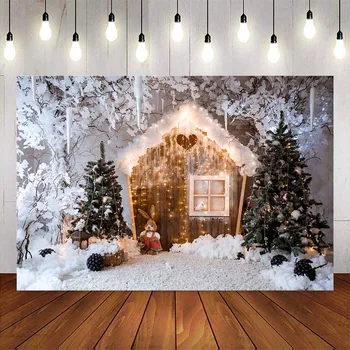 Фон за снимки зимни снежни пейзажи зимата дом Коледна елха фон за фото студио новородено за снимане на видео