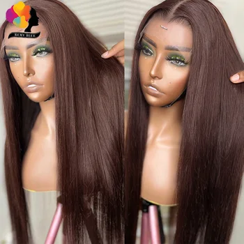 Шоколадово-кафяв 13x4 Права перука Дантела Отпред HD Прозрачни Бразилски Перуки, изработени от човешка коса, За жени, Джинджифил цвят, Перуки дантела отпред