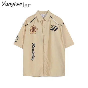 Японската реколта състезателна риза 2023SS с писмото принтом в стил пънк, блуза, с къс ръкав, яке, Мъжки Дамски Американската градинска пънк-риза