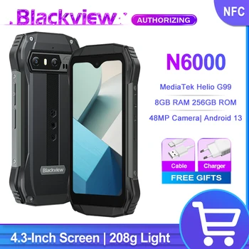 Blackview N6000-4,3-инчов Мини-дисплей, Здрав смартфон на базата на Android 13, Мобилен телефон с 16 GB 256 GB 48-мегапикселова Камера, Восьмиядерный телефон с NFC Хелио G99